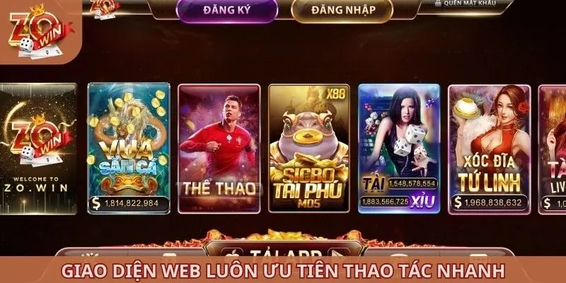 Giao diện web luôn ưu tiên thao tác nhanh